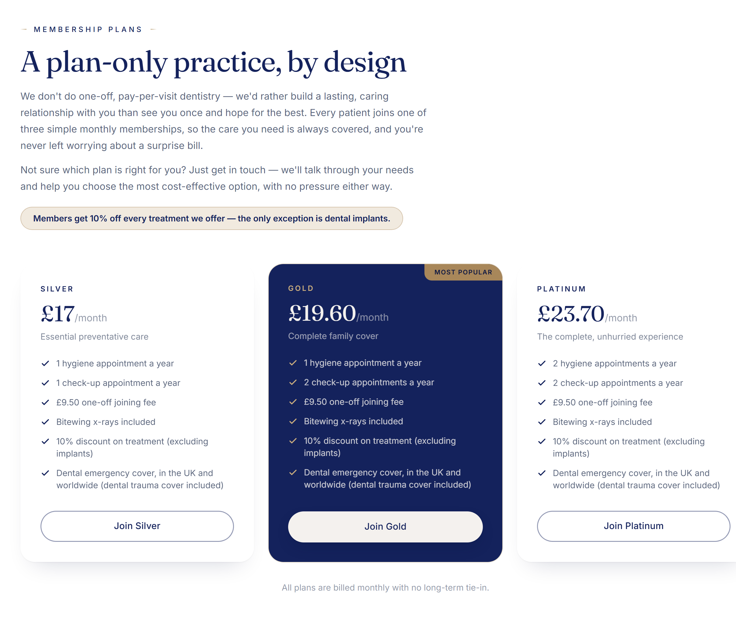 Tuesday Market Dental Practice — membership plans